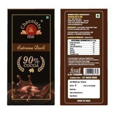 Chocolate and Me, 90% Dark Chocolate, Rich in Cocoa Butter, 90 Gms (Pack of 2)
